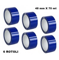 6 ROTOLI NASTRO ADESIVO DA IMBALLAGGIO BLU 48 mm X 70 METRI CONFEZIONE 6 PEZZI