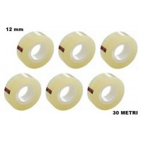 6 ROTOLI NASTRO ADESIVO TRASPARENTE 12 mm x 30 METRI X DISPENSER LUMACA UFFICIO