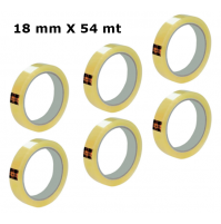 6 ROTOLI NASTRO ADESIVO TRASPARENTE 18 mm X 54 METRI PER DISPENSER DA UFFICIO