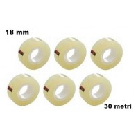 6 ROTOLI NASTRO ADESIVO TRASPARENTE 18 mm x 30 METRI X DISPENSER LUMACA UFFICIO