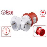 ADATTATORE CON SPINA TRIFASE 16A 3P+N+T (5 POLI) E 3 PRESE POLIVALENTI UNIVERS.