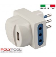 ADATTATORE RIDUTTORE SPINA 10A DOPPIA PRESA 10A + USB 