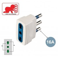 ADATTATORE RIDUTTORE SPINA 16A PRESA BIPASSO UNIVERSALE BIANCO