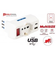 ADATTATORE SPINA 10A +PRESA POLIVALENTE INT. PROTEZ. DA SOVRACCARICO + 2 USB A+C