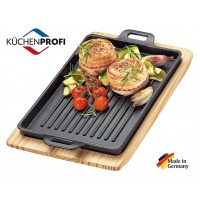 BISTECCHIERA IN GHISA X COTTURA SU FORNELLO FORNO E BARBECUE SUPPORTO IN LEGNO