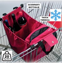 BORSA DELLA SPESA CON MANICI AGGANCIABILE + INSERTO TERMICO E PORTA  BOTTIGLIE