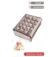 BOX CONTENITORE PIEGHEVOLE A 20 TASCHE CON COPERTURA TRASPARENTE CM 32X32X12