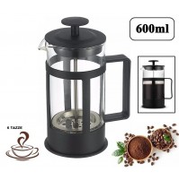 CAFFETTIERA TEIERA INFUSIERA A PISTONE STANTUFFO VETRO E POLIPROPILENE 600ml