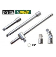 CHIAVE MANICO A T DA 3/8 + 2 PROLUNGHE SNODO E ADATTATORE ACCIAIO CHROME VANADIU