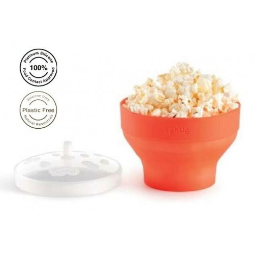 Contenitore per popcorn in silicone Contenitore per microonde piegato per popcorn Ampio secchio coperto in silicone resistente alle alte temperature rosso creativo 