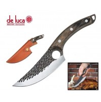 COLTELLO CUOCO LAMA IN ACCIAIO CM 15 E MANICO LEGNO + FODERO IN CUOIO 