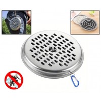 CONTENITORE IN METALLO CROMATO PER SPIRALI ZAMPIRONI ANTI ZANZARE E INCENSO 14cm
