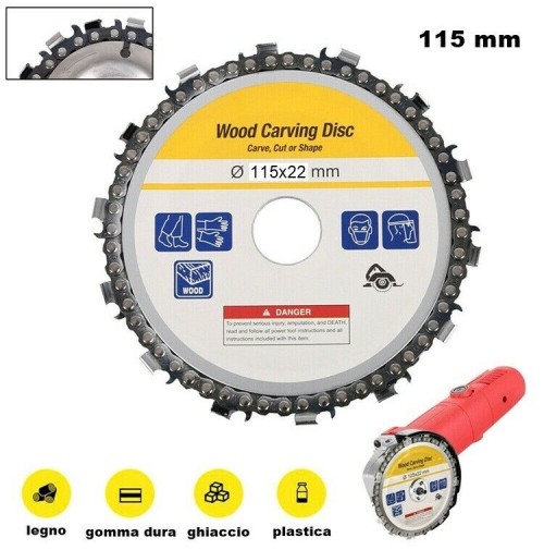 DISCO DA TAGLIO LEGNO CON CATENA 13 DENTI PER SMERIGLIATRICE ANGOLARE DA  115 mm