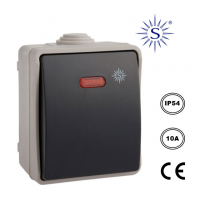 INTERRUTTORE COMMUTATORE CON SPIA LUMINOSA DA MURO FISSAG. ESTERNO PROTEZ. IP54