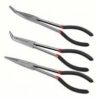 KIT 3 PINZE LUNGHE 280 mm  BECCHI FINI DRITTI E CURVI 45° e 90° ACCIAIO FORGIATO