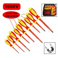 KIT 9 PEZZI CACCIAVITE GIRAVITE ISOLATI 1000V DA ELETTRICISTA CON LUCE CERCAFASE