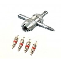 KIT CHIAVE SVITA SMONTA VALVOLE PER CAMERE D'ARIA UNIVERSALE + 4 VALVOLE 
