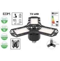 LAMPADINA TRE PETALI ORIENTABILI PASSO E27 A 72 LED SMD LUCE FREDDA 6400K 6400lm