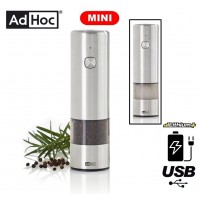 MINI MACINA SALE o PEPE A BATTERIA RICARICABILE IN ACCIAIO INOX E ACRILICO ADHOC