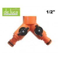 PORTAGOMMA RACCORDO DOPPIA USCITA PER TUBO ACQUA CON RUBINETTI INDIPENDENTI