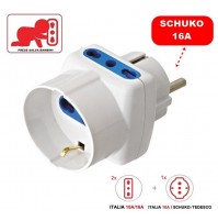 RIDUTTORE ADATTATORE TRIPLA CON SPINA SCHUKO E PRESA SCHUKO + 2 PRESE BIPASSO B.