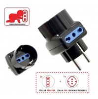 RIDUTTORE ADATTATORE TRIPLA CON SPINA SCHUKO E PRESA SCHUKO + 2 PRESE BIPASSO N.