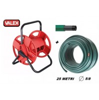 ROTOLO TUBO ACQUA DA IRRIGAZIONE 25 MT IN PVC RETINATO  5/8 + AVVOLGITUBO 