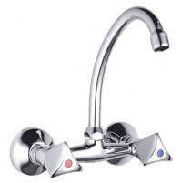 RUBINETTO DA CUCINA A DOPPIA MANOPOLA DA MURO IN OTTONE CROMATO 