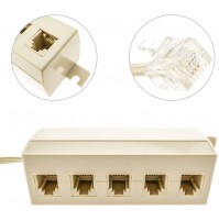 SDOPPIATORE TELEFONICO 5 PRESE PLUG RJ11 MULTIPRESA TELEFONO CON CAVO 20 cm
