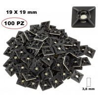 SET 100 PEZZI SUPPORTO ADESIVO 19X19 mm X FASCETTE AUTOSTRINGENTI DA 3,6 mm NERO