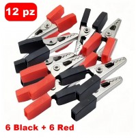 SET 12 PINZE PINZETTE A COCCODRILLO 30 mm PER CAVI FILI E COLLEGAMENTI ELETTRICI