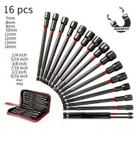 SET 16 INSERTI PROLUNGATI MAGNETICI SVITA BULLONI IN MILLIMETRI E POLLICI 150 mm