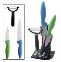  SET 2 COLTELLI + PELAPATATE CON LAMA IN CERAMICA CON CEPPO SUPPORTO CONTENITORE