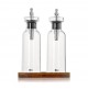 SET 2 CONTENITORI DOSATORI PER OLIO E ACETO CON BASE IN LEGNO DI ACACIA 
