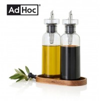 SET 2 CONTENITORI DOSATORI PER OLIO E ACETO CON BASE IN LEGNO DI ACACIA 