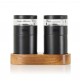 SET 2 MACINA SALE E PEPE MANUALI IN ACCIAIO VERNICIATO CON BASE IN LEGNO ACACIA
