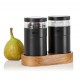 SET 2 MACINA SALE E PEPE MANUALI IN ACCIAIO VERNICIATO CON BASE IN LEGNO ACACIA