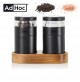 SET 2 MACINA SALE E PEPE MANUALI IN ACCIAIO VERNICIATO CON BASE IN LEGNO ACACIA