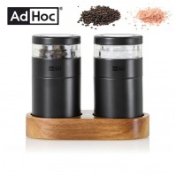 SET 2 MACINA SALE E PEPE MANUALI IN ACCIAIO VERNICIATO CON BASE IN LEGNO ACACIA