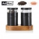 SET 2 MACINA SALE E PEPE MANUALI IN ACCIAIO VERNICIATO CON BASE IN LEGNO ACACIA