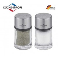 SET 2 MINI SPARGI SALE E PEPE IN VETRO E ACCIAIO INOX 