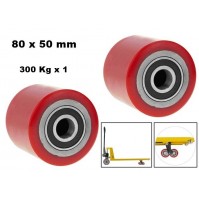SET 2 RUOTE IN METALLO E POLIURETANO SU CUSCINETTI 80X50 mm PER TRANSPALLETT