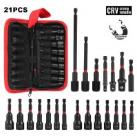 SET 21 INSERTI MAGNETICI SVITA BULLONI IN MILLIMETRI E POLLICI 65 mm + PROLUNGHE