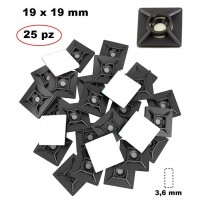 SET 25 PEZZI SUPPORTO ADESIVO 19X19 mm X FASCETTE AUTOSTRINGENTI DA 3,6 mm NERO