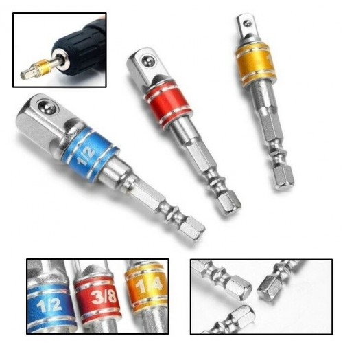 1/4/3/8/1/2 NOTTOLINO BOCCOLE Adattatore Universale Esagonale Bit supporto CONVERTITORE 