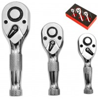 SET 3 CHIAVI A CRICCHETTO MANICO CORTO 1/2 - 3/8 - 1/4 IN ACCIAO FORGIATO CROMAT