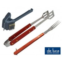 SET 3 PEZZI ACCESSORI X BARBECUE FORCHETTONE PINZA E SPAZZOLA MULTIUSO 