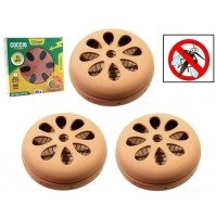 SET 3 PEZZI CONTENITORE IN TERRACOTTA COCCIO PER SPIRALI ZANZARE + 10 RICARICHE