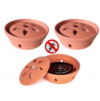 SET 3 PEZZI CONTENITORE IN TERRACOTTA COCCIO X SPIRALI ZANZARE CON 33 RICARICHE