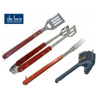 SET 4  ACCESSORI X BARBECUE FORCHETTONE PINZA PALETTA SPAZZOLA MULTIUSO DE LUCA